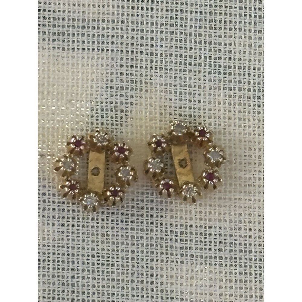 14k Gold Stud Earring Jacket 1.12 Carat Natural Ruby and Diamond